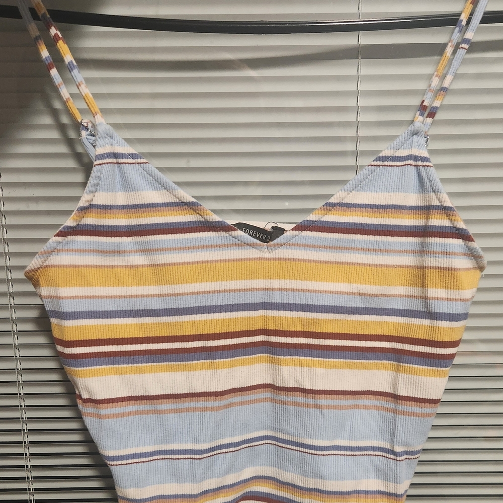 Forever 21 Yellow and White Sleeveless Crop Camisole